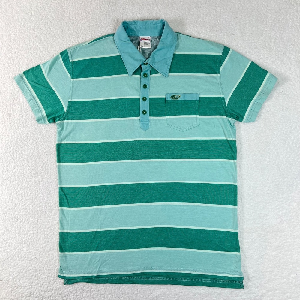DIESEL 55DSL Polo Shirt Striped Green Y2K Streetwear Cotton Men's Size L VTG NWT